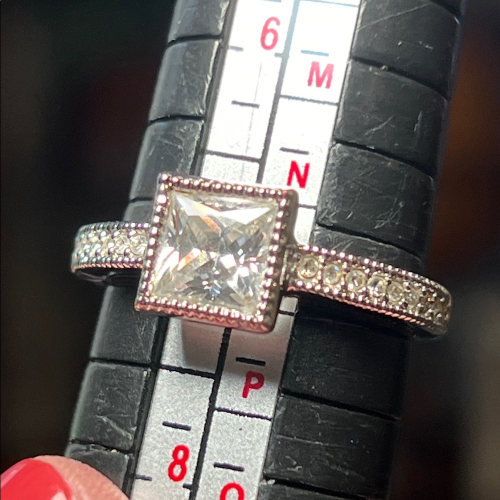 Vintage Style Silver Plated Milgrain Princess Cut Square Diamond CZ Ring